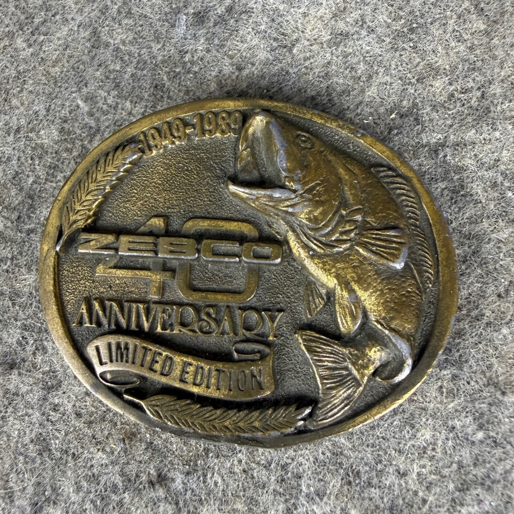 Vintage Zebco 40th Anniversary Belt Buckle 1949-1989 Limited Edition Fishing